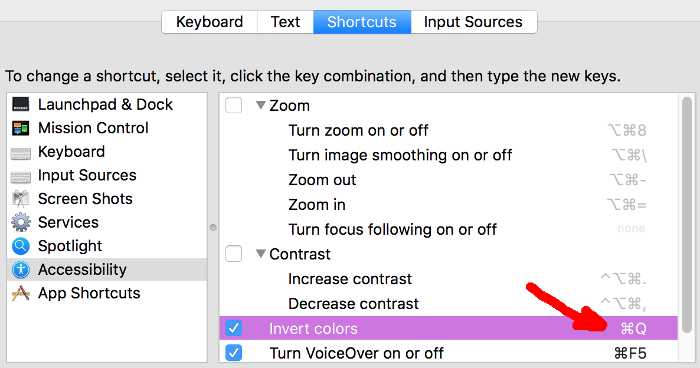 Changed Keyboard Shortcuts